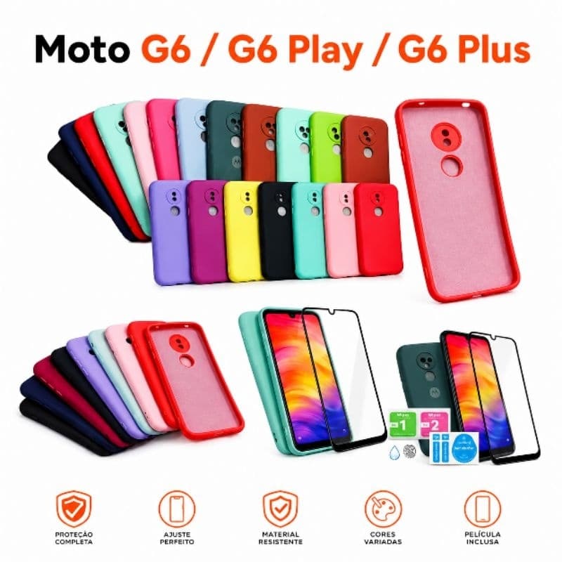 Kit película 3D + mais capinha para Motorola Moto G6/G6 Play/G6 Plus