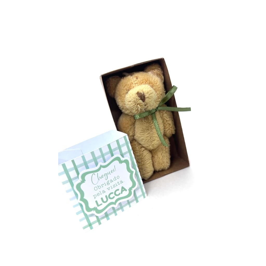Lembrancinha Personalizada Maternidade Festa Infantil Chá de Bebe Ursinho Pelúcia 8cm na Caixinha 15 unidades.