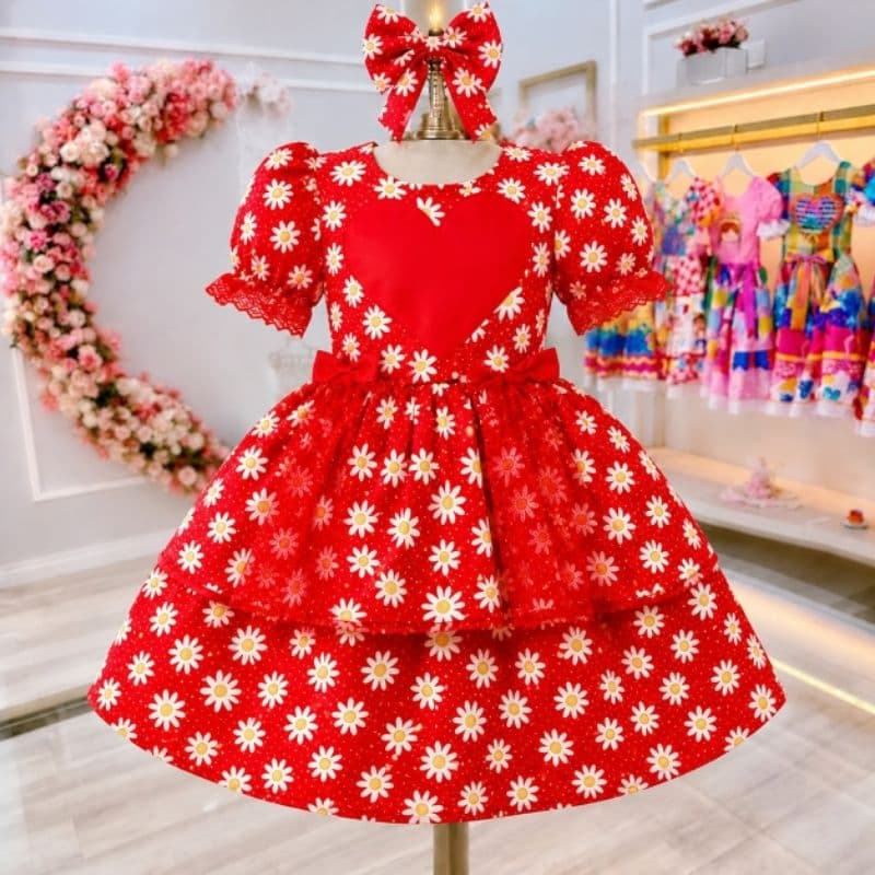Vestido Junino Infantil de Luxo  Menina Caipira Floral Xadrez Roupa São João 2026