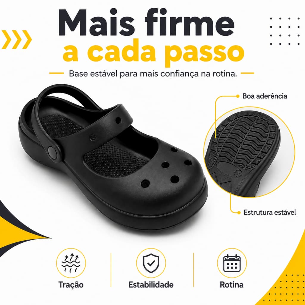 Babuche Casual Preto com Furos Respiráveis e Alça Móvel para Rotina