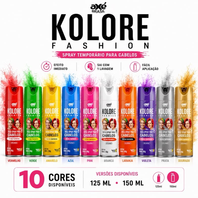 Tinta Spray Temporária para Cabelos Kolore Fashion – Fácil de Remover 150ml