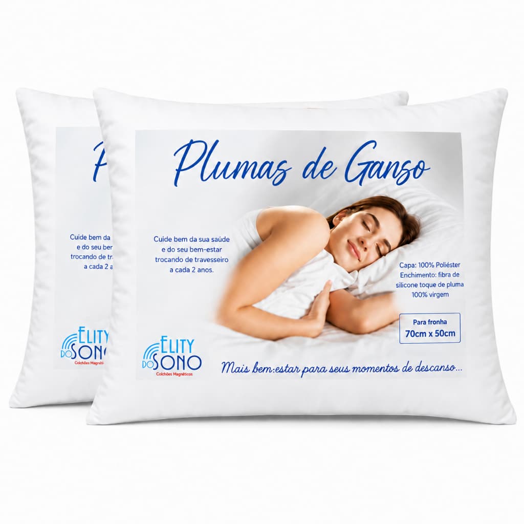 kit 2 Travesseiro plumas de ganso Aconchegante Premium 50x70 Branco Confortável Tipo Hotel Para Dormir Corpo E Pernas