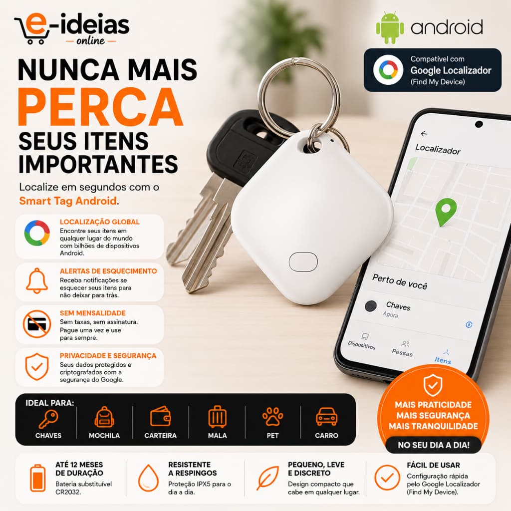 Smart Tag Android Compatível Google Localizador Find My Device Rastreador Chaves Mala Mochila Sem Mensalidade