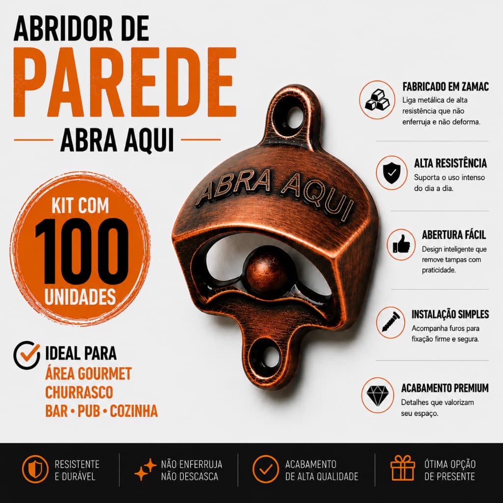 Kit 100 Abridor Garrafa De Parede Pequeno Vintage Abra Aqui Area Gourmet