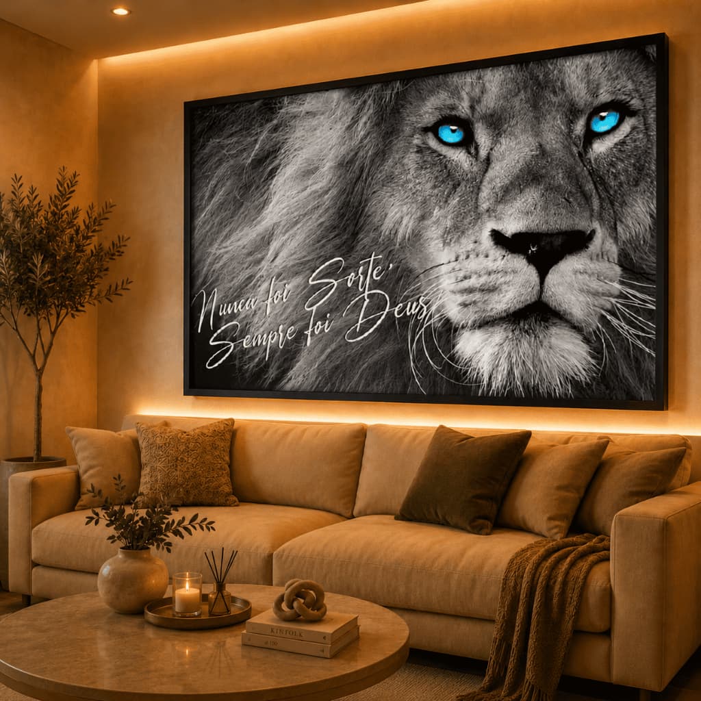Quadro Decorativo Leão Tribo Judá Nunca Foi Sorte Frase Religiosa Mosaico Sala Quarto Escritório