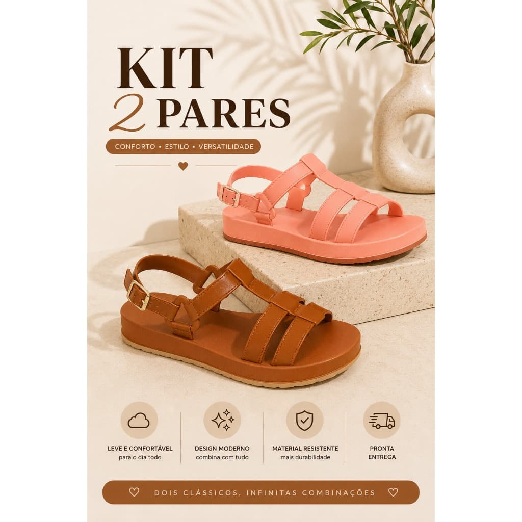 Kit 2 Pares Papete Sandália Feminina Plataforma Confortável Antiderrapante Leve Casual