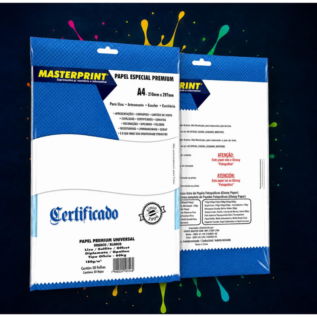 PAPEL FOTOGRÁFICO OFFISET DIPLOMATA 180G A4 BRANCO  MASTERPRINT