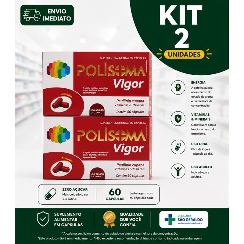 Polisoma Vigor Paullinia Cupana 60 Cápsulas | Guaraná Amazônico | Energia | Mais Disposição | Vigor | Suplemento Natural