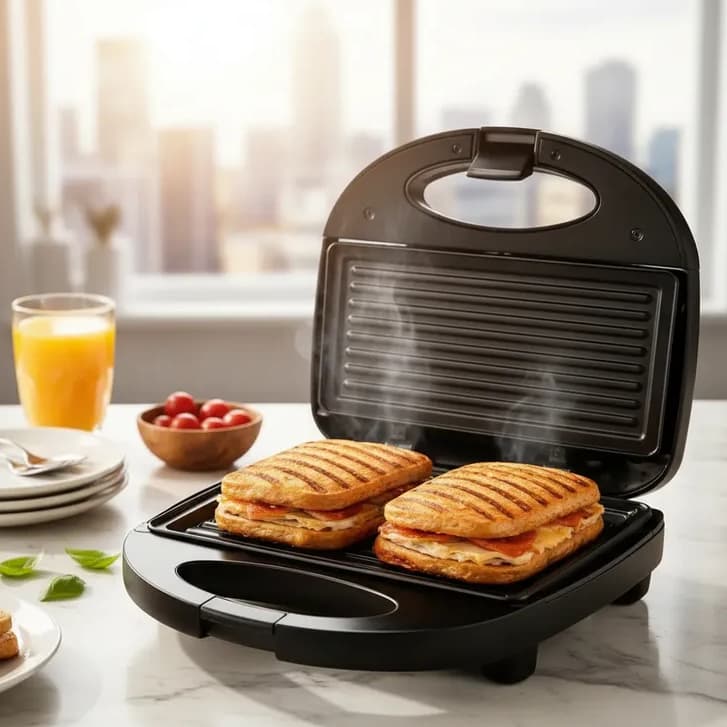 Sanduicheira Grill Elétrica 2 Em 1 Antiaderente Prensa Dupla 750W 220V Para Sanduíches Lanches Grelhados Misto Quente