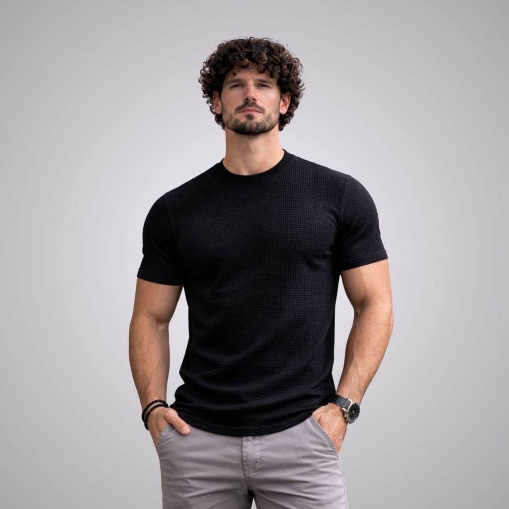 Camiseta Texturizada Casual Camisa Textura Waffer Slim Masculina