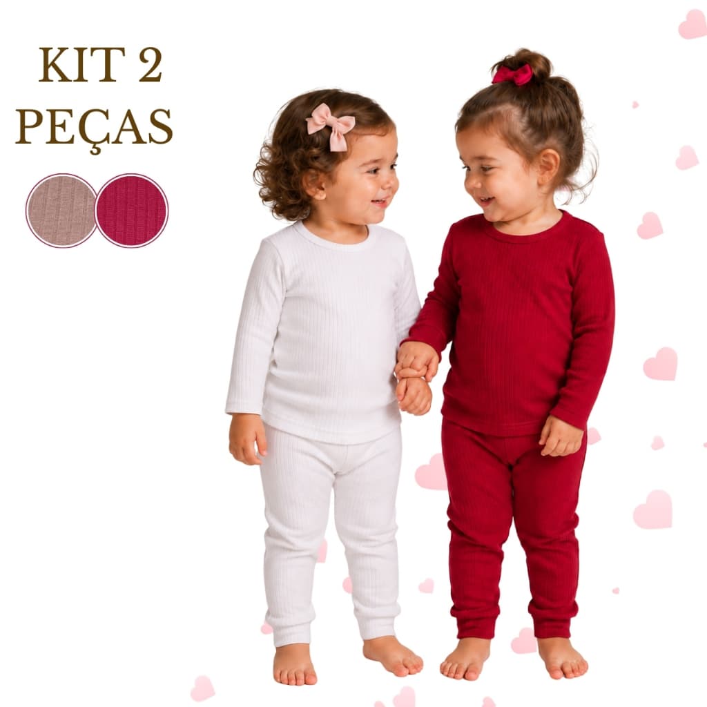Kit 4 Peças Infantil Blusa Manga Longa Gola Redonda Com Calça Punho Ribana Feminino Quente  Inverno
