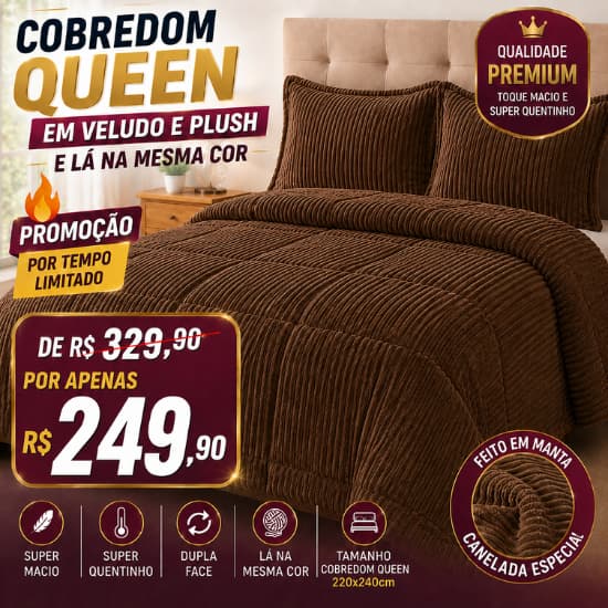 Cobredom Queen Premium Aveludado Sherpa Mesma Cor 220x240cm - Toque de Lã Extra Macio