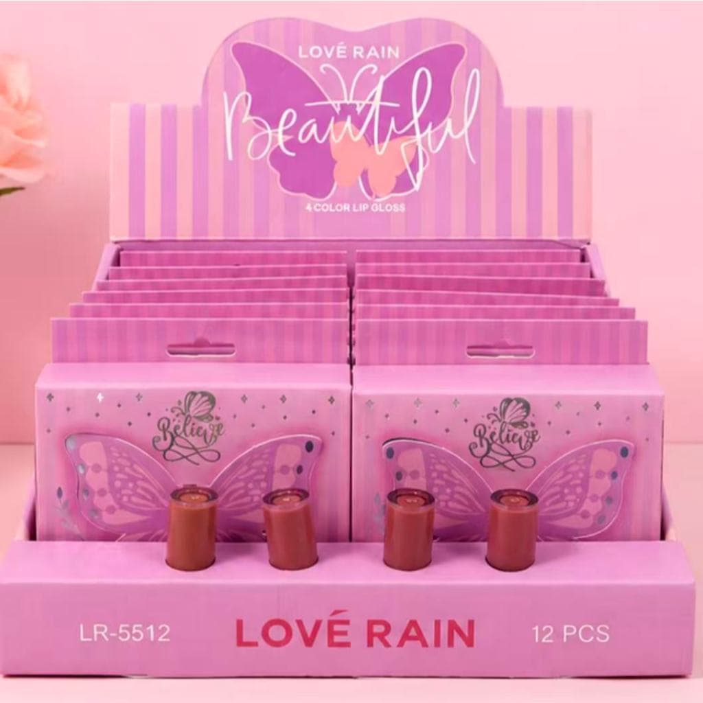 Gloss Labial LOVE RAIN Kit 4 Cores - Tons Versáteis para o Dia a Dia