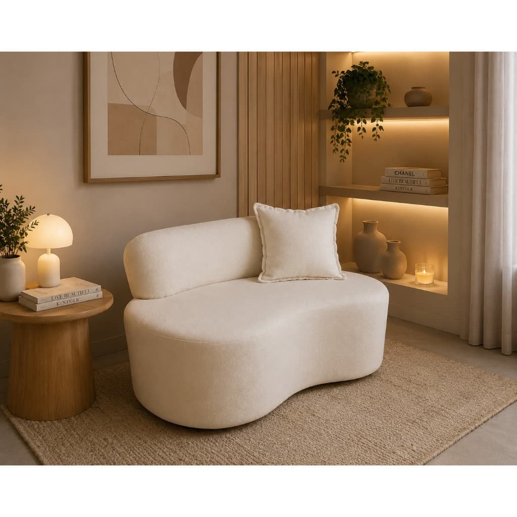 Mini Sofá Feijão Cloud Orgânico Curvo 1 Metro Veludo Premium Sala Quarto Closet com Almofada