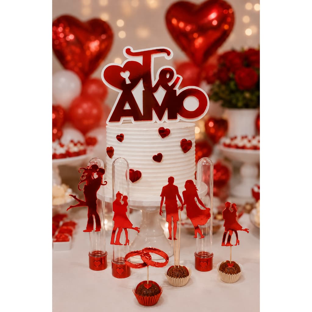 Kit de Apliques Papel Dia dos Namorados: Te Amo em 2D, Casal, Aliança, Amor, Coração.. Noivado. Decoração. Festa.