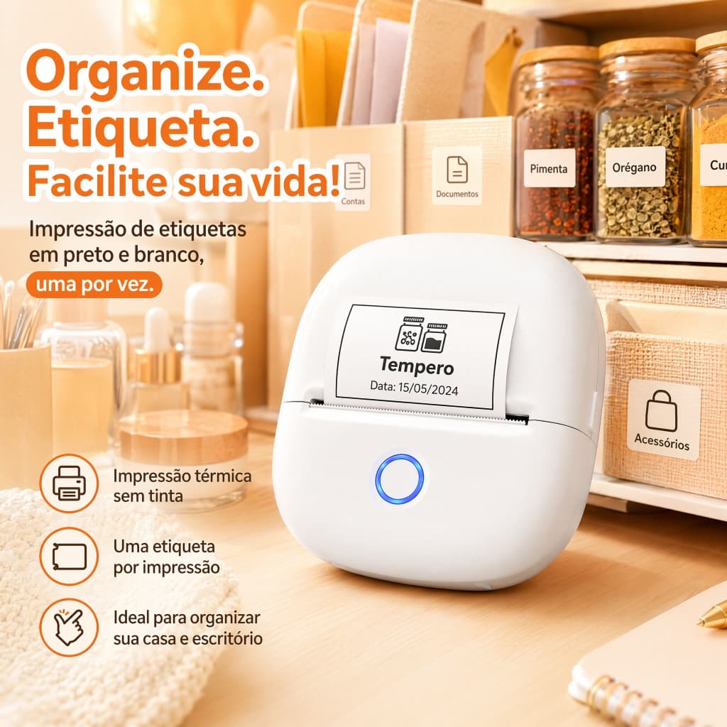 Impressora Térmica Portátil de Imagens – Imprime Logos, Textos e Stickers, Bluetooth, iOS e Android, Prática e Versátil
