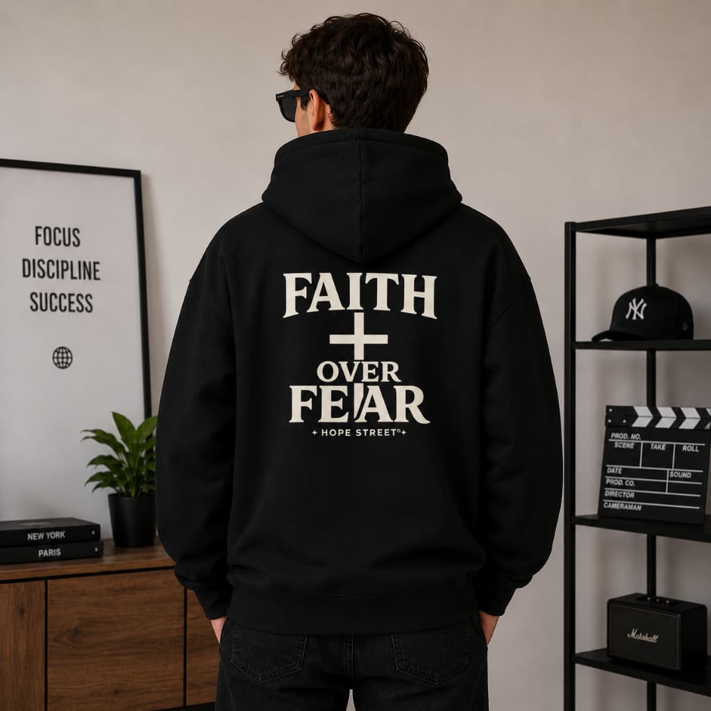 Moletom Canguru Oversized Hope Street Premium Unissex Preto Casual Streetwear