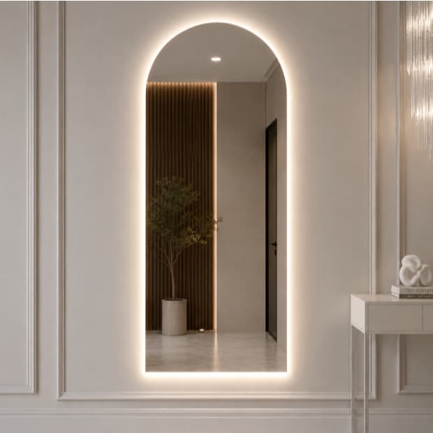 Espelho Oval LED 120x50 MADRI Decorativo Lapidado Premium Banheiro Lavabo Quarto Closet