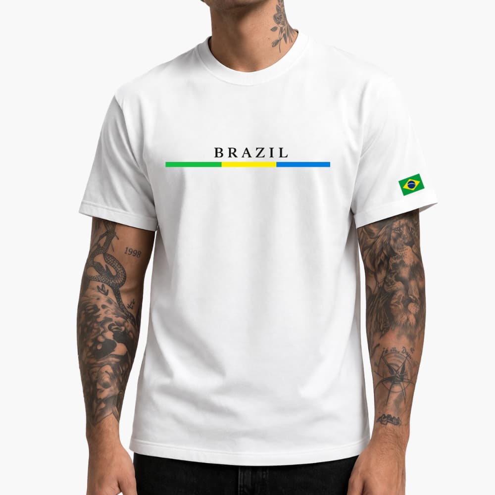Camiseta Masculina Brazil Copa do Mundo Estampada Em Algodão