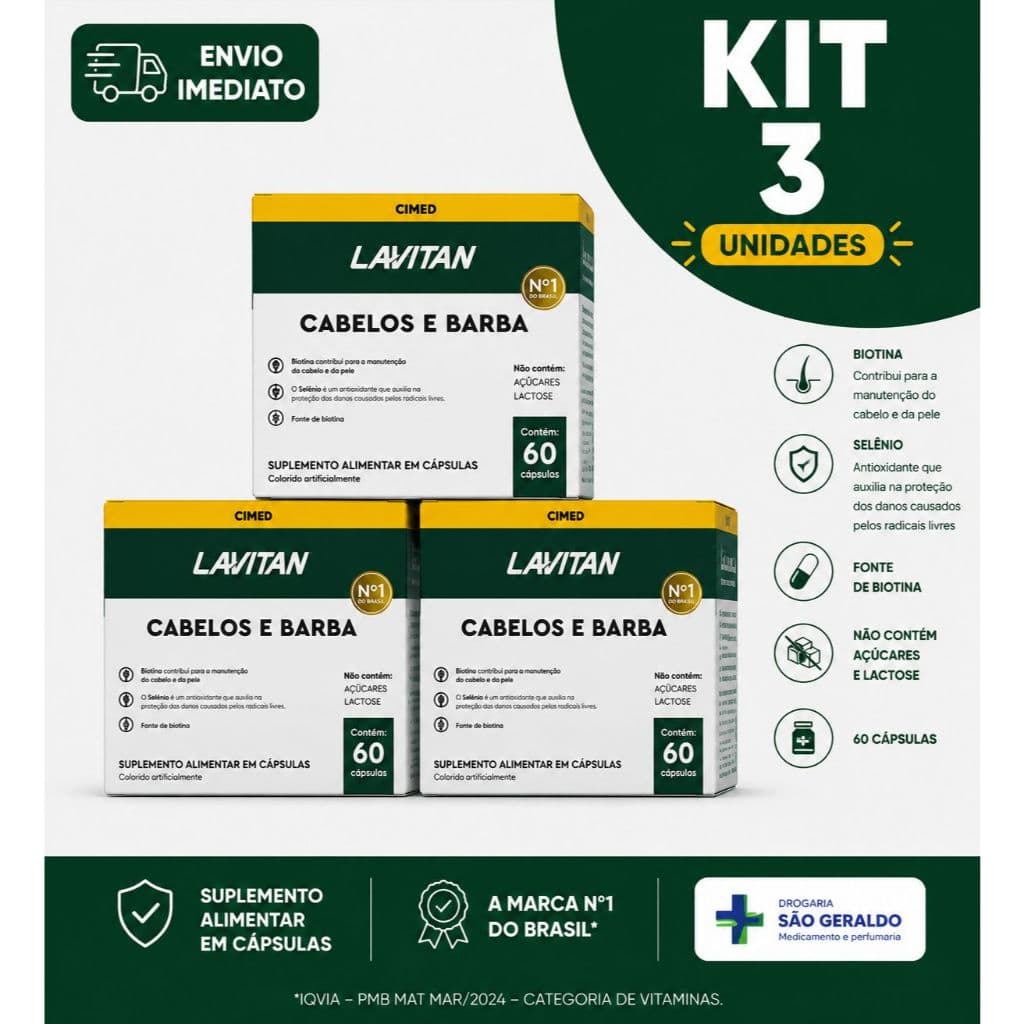 Lavitan Cabelos e Barba 60 Comprimidos Vitamina Crescimento Fortalecimento Masculino Original