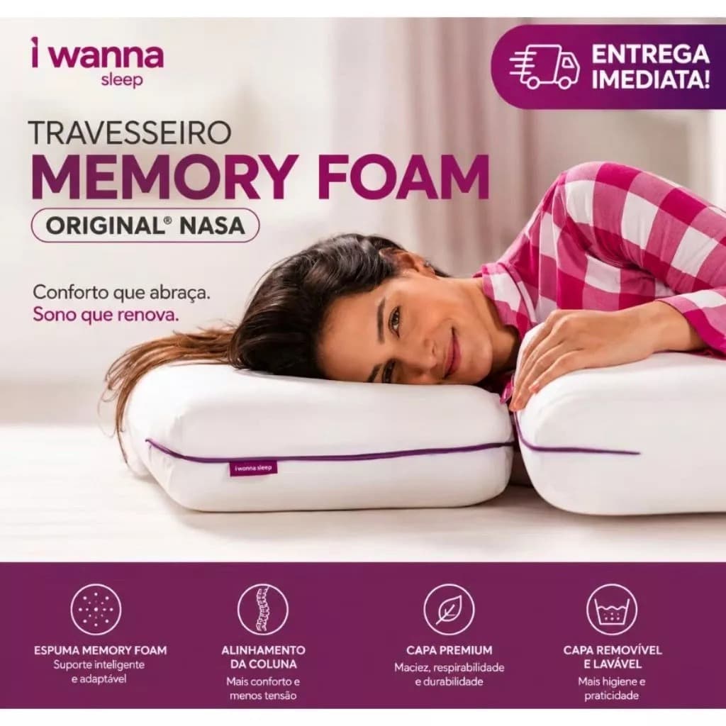 Travesseiro Memory Foam Original® NASA - I wanna sleep - 11x40x60 cm