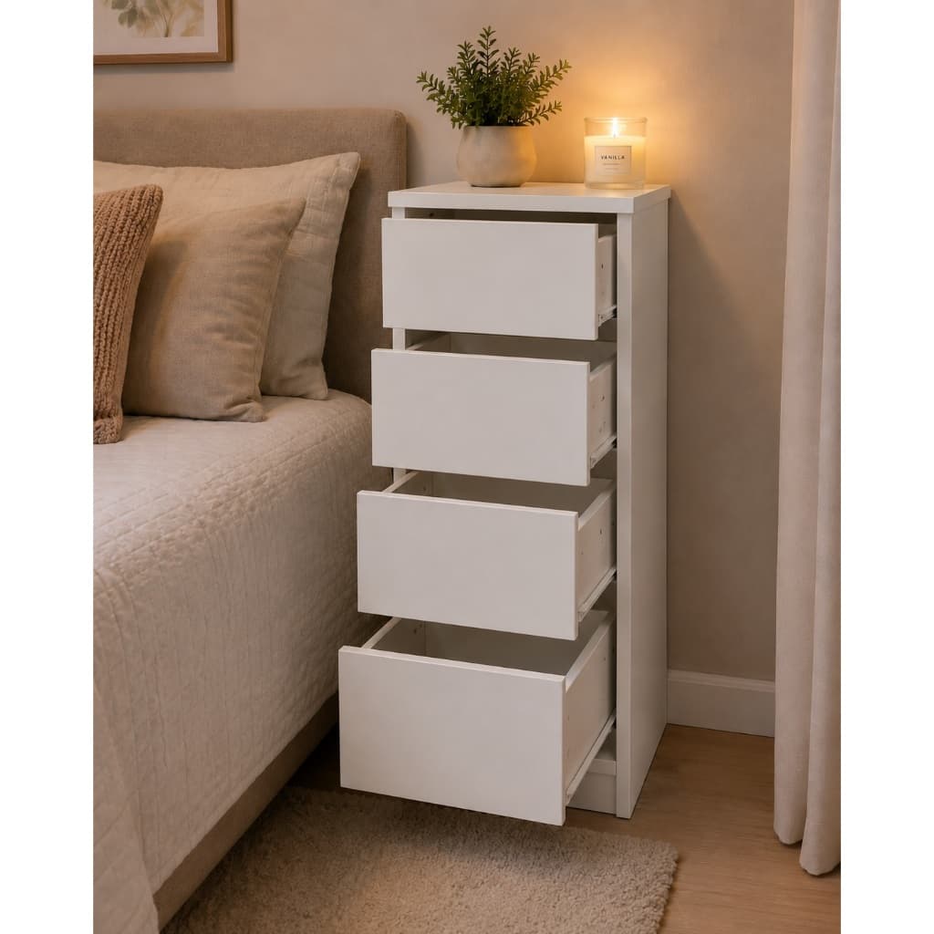 Gaveteiro Organizador De Chão 4 Gavetas 20x80x40 MDF Branco Fosco – Envio Montado | B&D Artigos Para Decoração