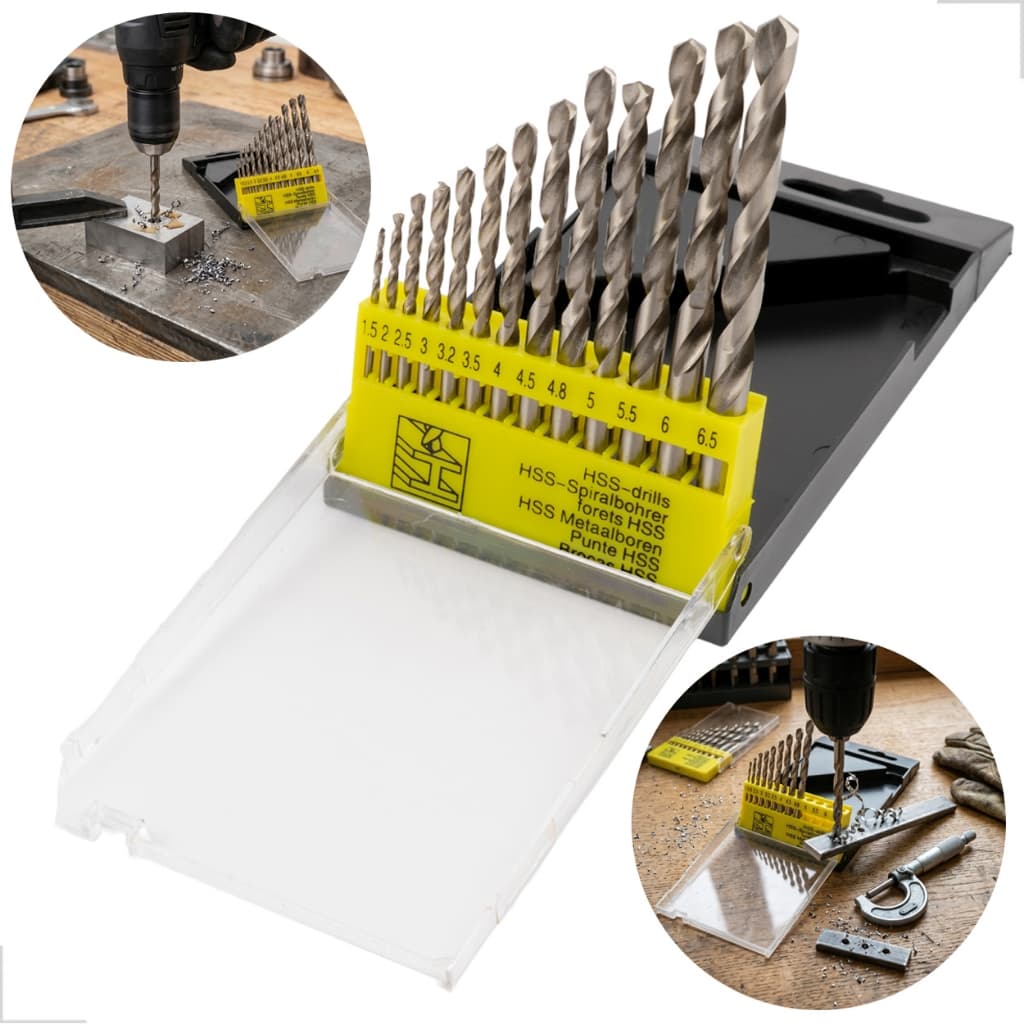 Kit Jogo 13 Brocas Fura Aço Inox Metal Alumínio 1.5mm a 6.5mm Aço rápido HSS Ferro Chapa de Aço