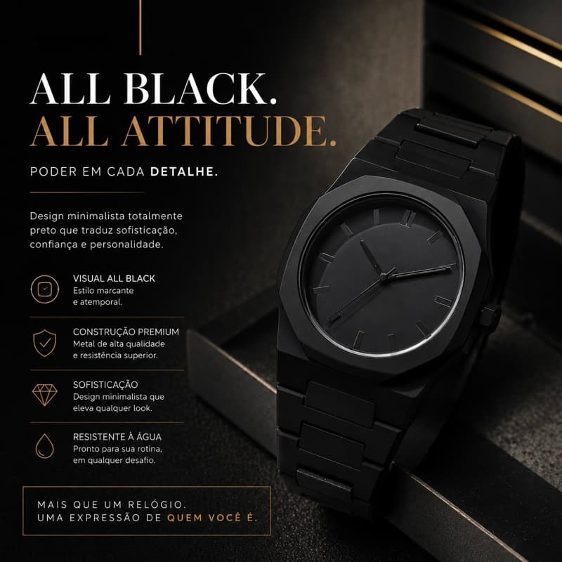 Relógio Masculino All Black Minimalista – Elegância em Cada Detalhe