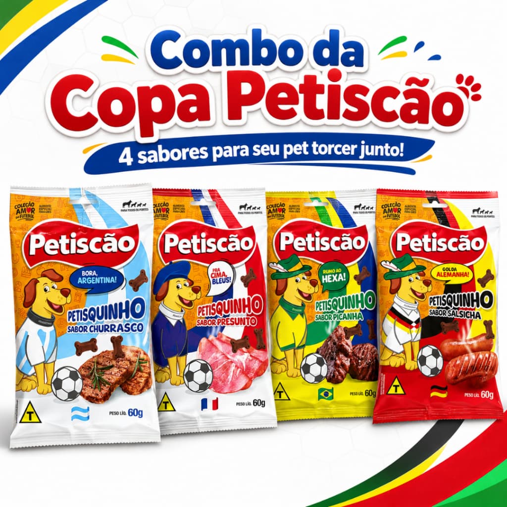 Combo Petisco Cachorro Copa Petisquinho para Cães 4 Unidades 60g Cada Todos os Portes