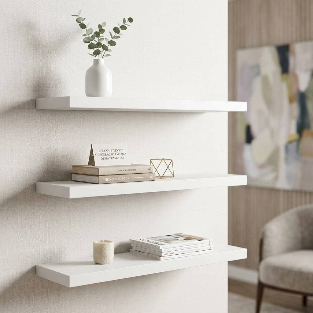 Kit 3 peças Prateleiras Reta Organizadora para Decoração Suporte Invisível Quarto