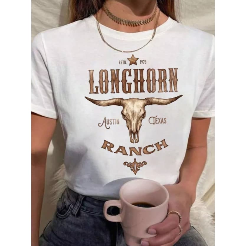 Camiseta tradicional  camisa feminina  100% algodão  blusa descolada moda  country  agro ranch texas