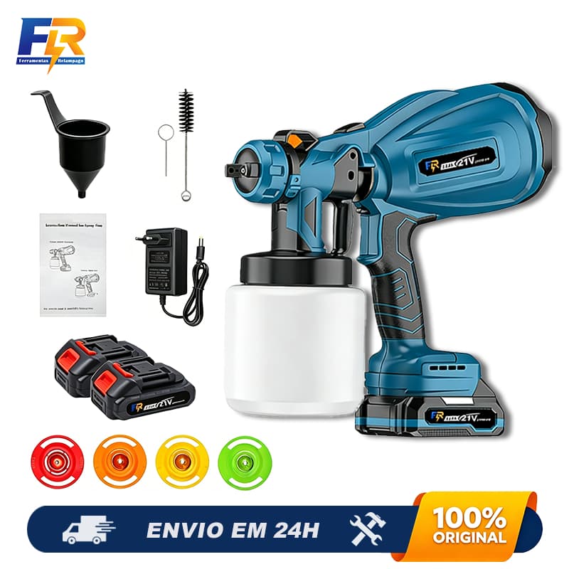 Pistola de Pintura Pulverizador Elétrico 800W 2 Baterias 21V Spray Portátil Elétrico 800ML Profissional