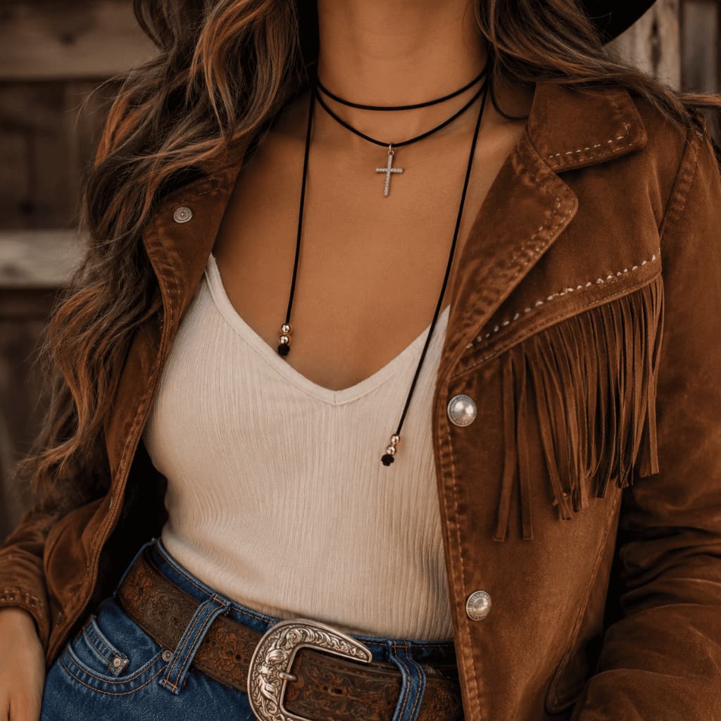 Colar Country Choker Gargantilha Preto Sertanejo Pingente Cruz Crucifixo Cravejado