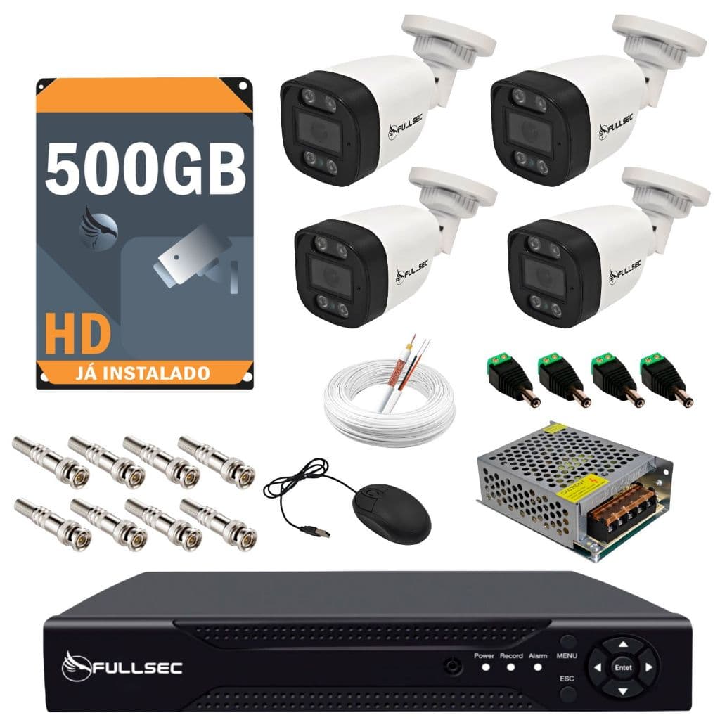Kit Cftv 4 Câmeras Segurança Dvr 4 Canais Hd 500gb Completo