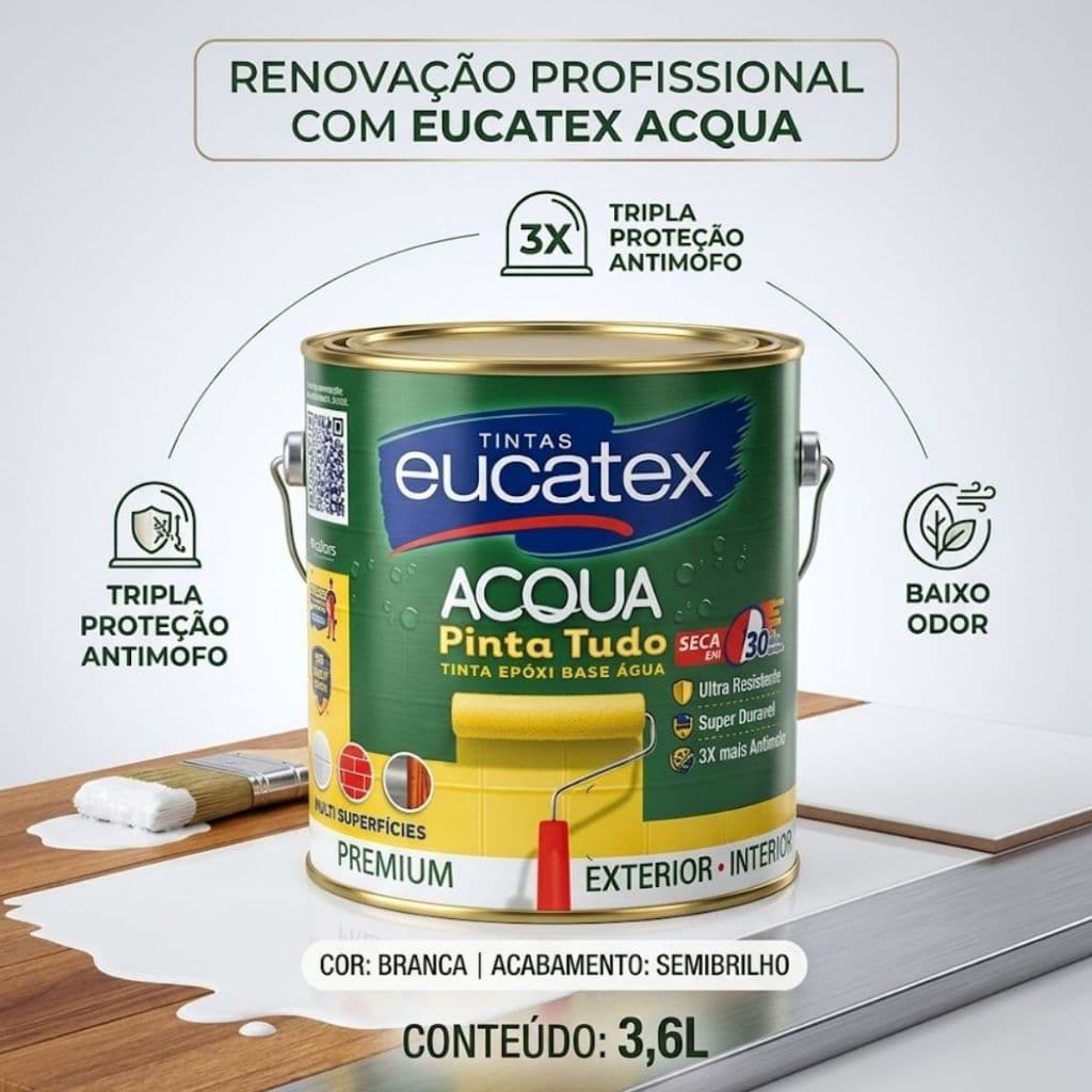 Tinta Acrílica Epoxi Azulejos Pisos Metais Parede Banheiro 3,6L Pinta Tudo Branco Antimofo