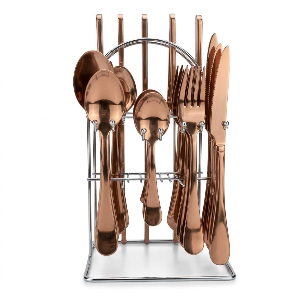 Kit Talheres Rose com Suporte  Conjunto Talheres de Cozinha com Porta Talheres Organizador