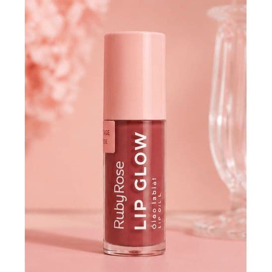 Lip Glow Ruby Rose Vintage Rose Óleo Labial Hidratante Efeito Glow Vintage Rose, Maquiagem Brilho Labial Lip Oil Boca