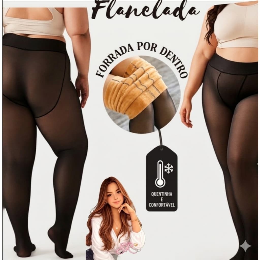Meia-Calça Feminina Translúcida Elegante e Versátil – Versão Peluciada e Forrada Fio 40 Cintura alta