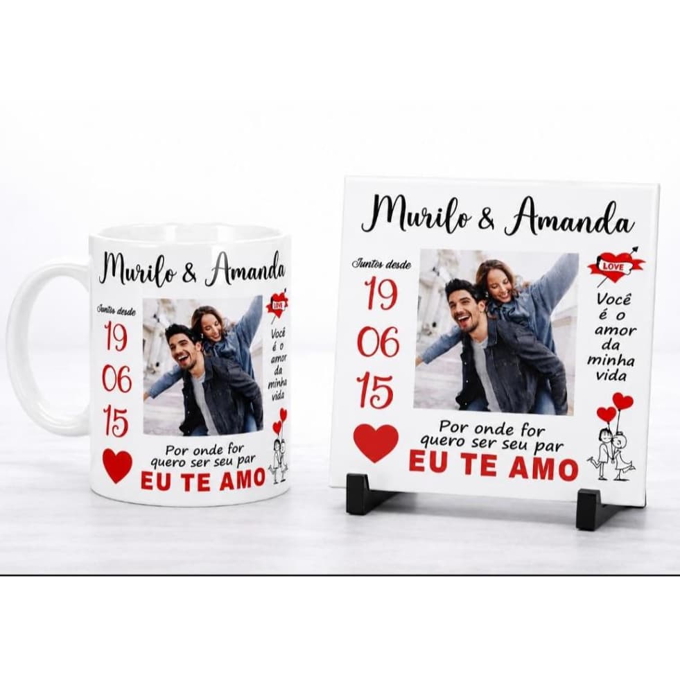 KIT_DIAS_DOS_ NAMORADOS_CANECA_PERSONALIZADO_COM _MAIS AZULEJO_ COM -SUPORTE._PRESENTE