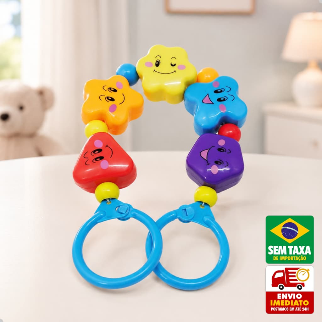 Móbile Para Carrinho Bebê Conforto e Berço com Chocalho Colorido Brinquedo Educativo Sensorial 42cm