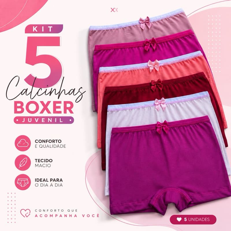 Kit 5 Calcinhas Juvenil Menina Moça Lisa Calcinha Microfibra estilo Shortinho