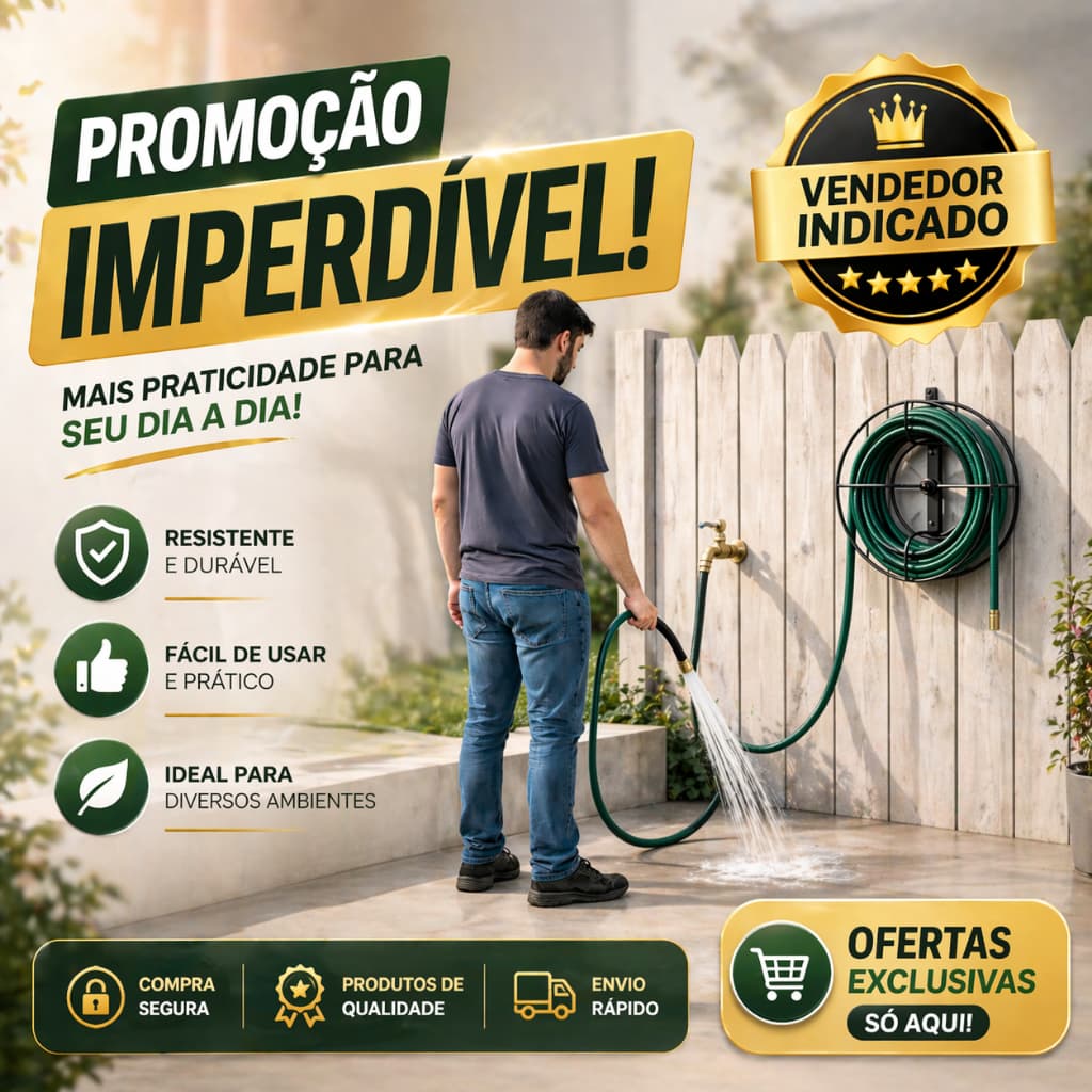 Suporte Enrolador de Mangueira 30m Casa Jardim Organizado Achadinho Top Kit
