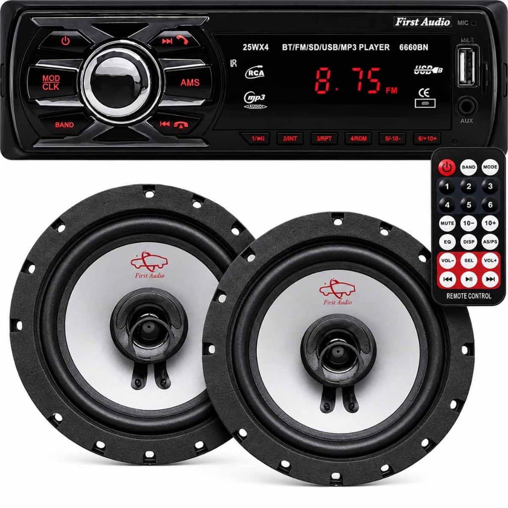 Kit MP3 Player Automotivo + Par Alto-Falantes 6” 110W RMS – Som Potente e Completo