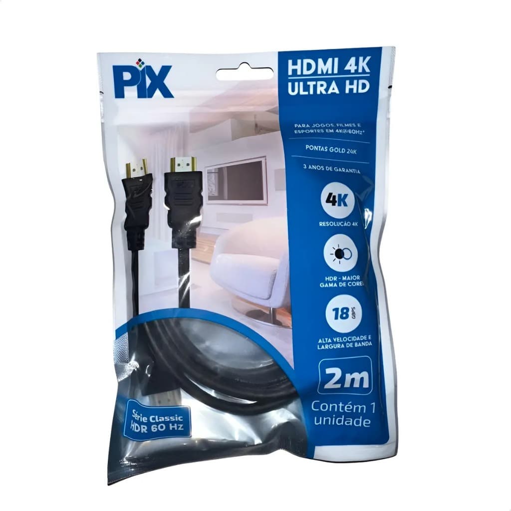 Cabo Hdmi 90 Graus 2 Metros 2.0 3d 4k 19 Pinos Pix 018-3322