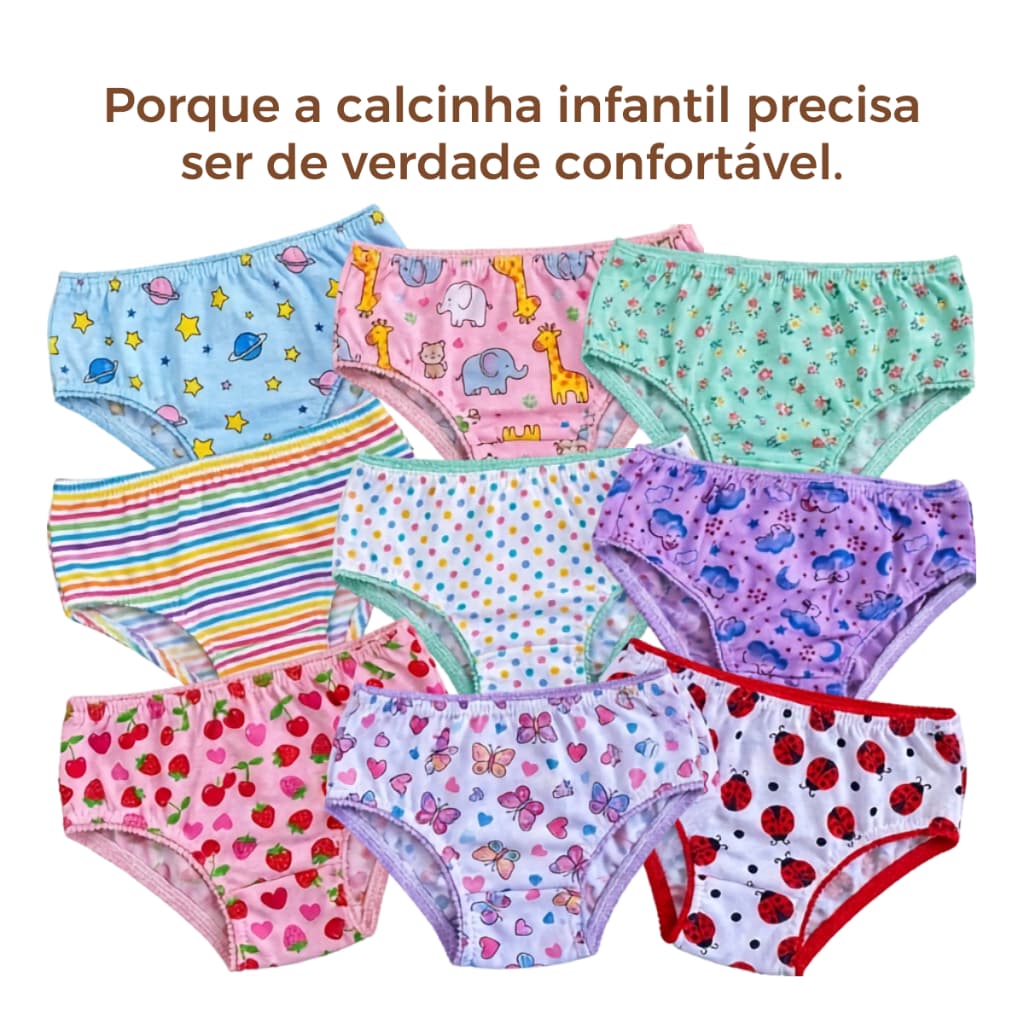 Kit Calcinha infantil menina Forradas Estampadas Malha Macia Criança Confort Revenda dia a dia 10-05