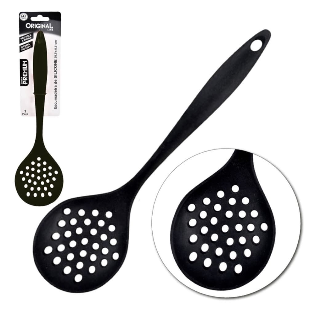 Escumadeira de Silicone PRETO que Não Risca Panelas 28cm