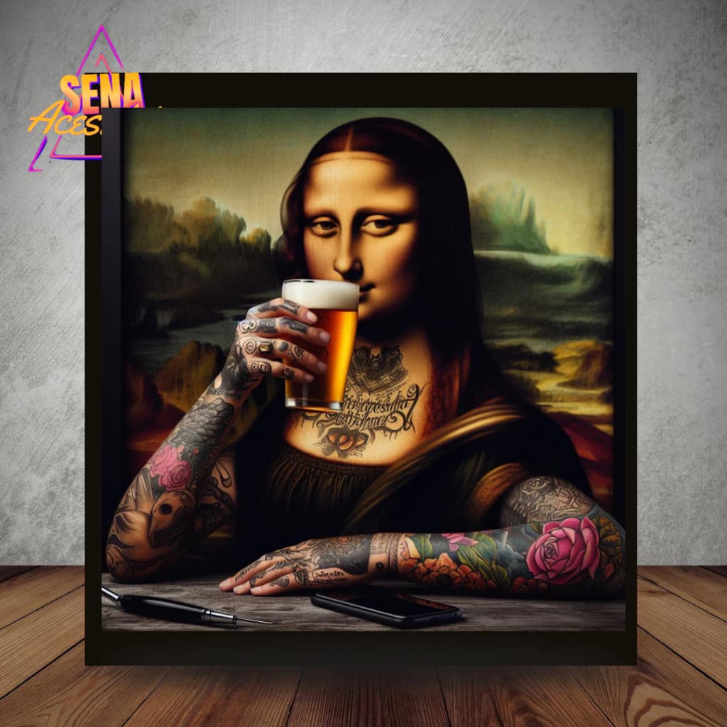 Quadro Decorativo 1 Peça Monalisa Tatuagem Sala Quarto Hall ExclusivoPersonalizado