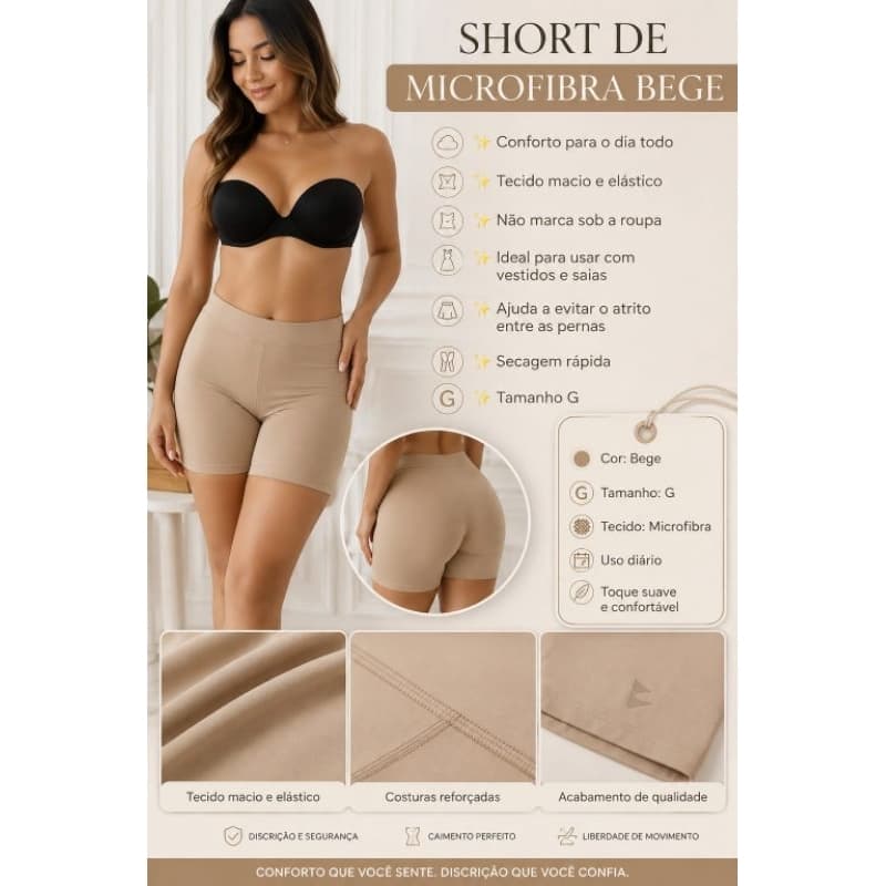 Short Segunda Pele Feminino Anti Atrito Não Marca Microfibra