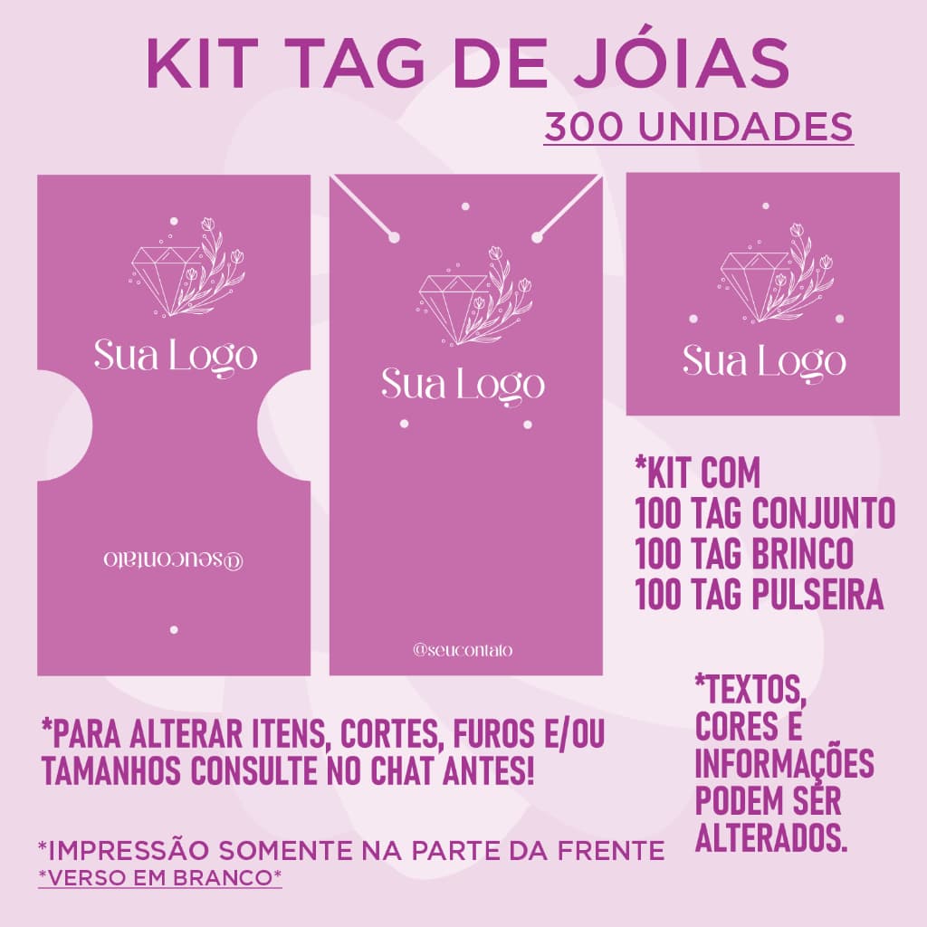 Kit 300 de cartelas / tag personalizadas para joais - bijuterias - semijoias