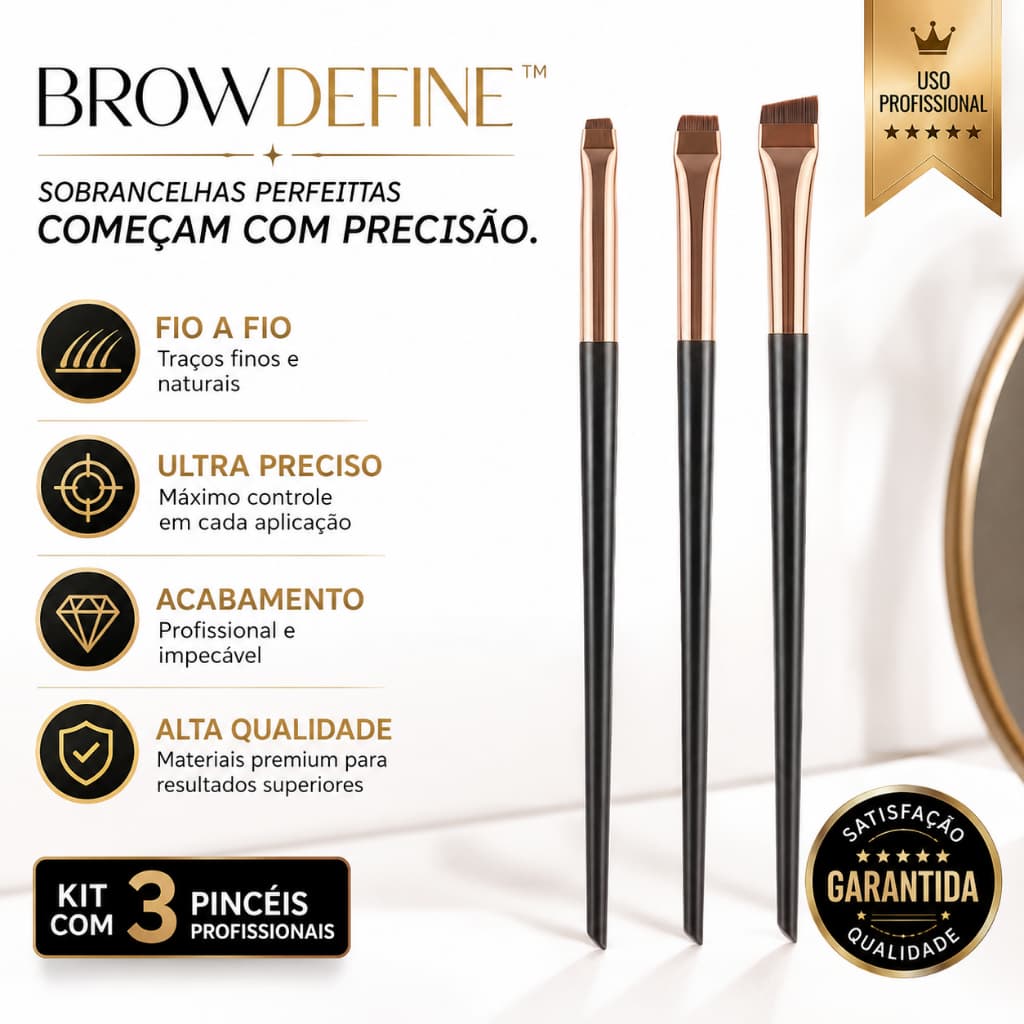 Kit Pincel Sobrancelha Chanfrado Delineado Profissional 3 Peças